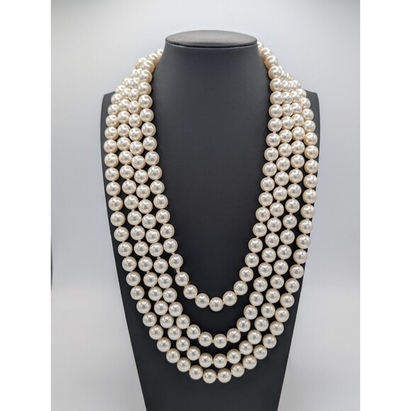 Estate Jewelry - Vtg 1960s Opera Length 90" Japan Endless Glass Faux Pearls Hand Knotted Necklace